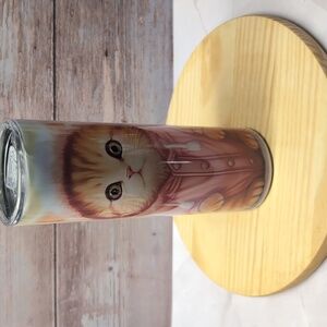 20oz stainless steel tumbler cat in a pink jacket